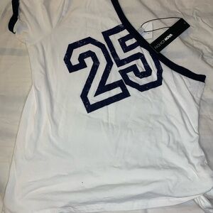 Fashion Nova Navy and White Short Sleeve Tee